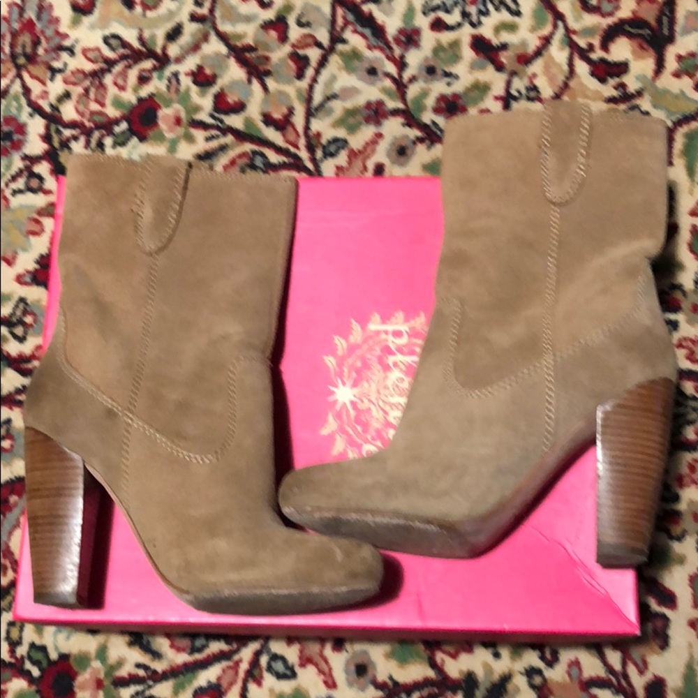 Plenty by Tracy Reese camel suede cowboy boot